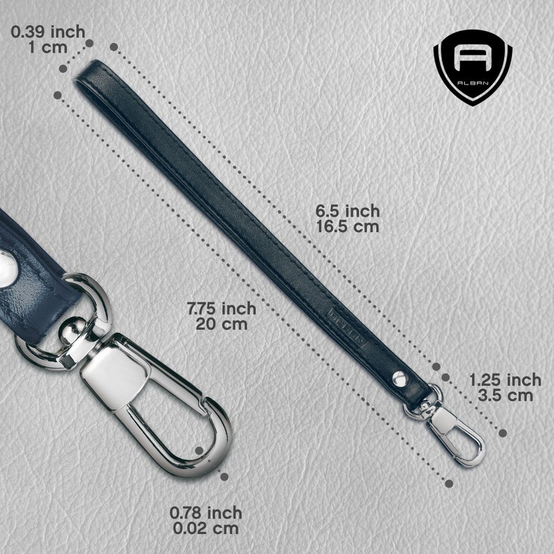 Alban Leather Wrist Strap for Wallet, Clutch, Keys, Wristlet Purse, Keychain for Women and Men - Genuine Navy Blue Leather Strap with Silver Metal Clasp - Image 5